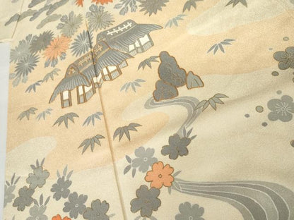 平和屋着物●訪問着 流水風景草花文 金彩 正絹 逸品 AABG2735cs