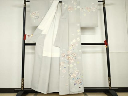 平和屋着物●訪問着 友禅 駒刺繍 舞花文 金彩 正絹 逸品 AABG2742cs