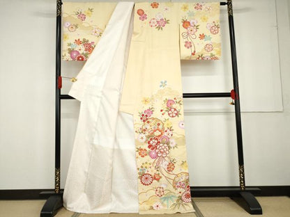 平和屋着物●訪問着 吉祥雪輪草花文 金彩 正絹 逸品 AABG2746cs