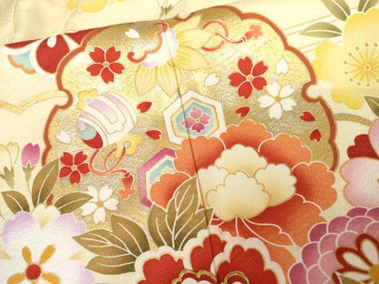 平和屋着物●訪問着 吉祥雪輪草花文 金彩 正絹 逸品 AABG2746cs