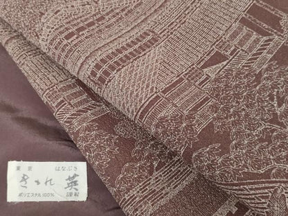 平和屋着物●洗える最高級着物 ＜英＞はなぶさ謹製 小紋 風景文 鬼しぼ縮緬 AABG2751cs