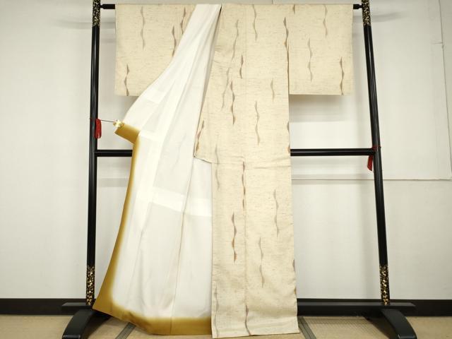 平和屋着物●ぜんまい紬 幾何学文様 正絹 逸品 AABG2756cs