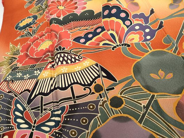平和屋着物●手ざし京紅型染・宮崎紅型　宮崎良次　振袖　鴛鴦花蝶文　暈し染め　正絹　逸品　AABG2764cs