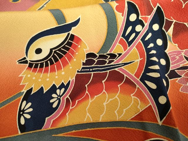 平和屋着物●手ざし京紅型染・宮崎紅型　宮崎良次　振袖　鴛鴦花蝶文　暈し染め　正絹　逸品　AABG2764cs