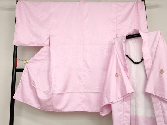 平和屋着物●男性 色紋付・羽織セット 菱地紋 色無地 桃花色 キングサイズ 洗える着物 AABG2765cs