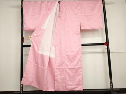 平和屋着物●男性 色紋付・羽織セット 花菱地紋 色無地 桃色 キングサイズ 洗える着物 AABG2766cs