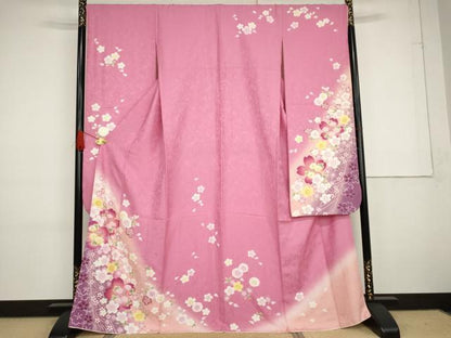 平和屋着物●豪華振袖 舞花文 暈し染め 正絹 逸品 AABG2769cs