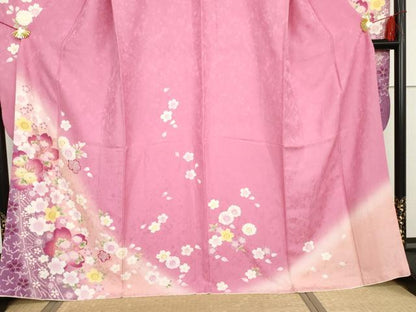 平和屋着物●豪華振袖 舞花文 暈し染め 正絹 逸品 AABG2769cs