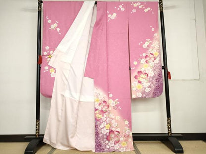 平和屋着物●豪華振袖 舞花文 暈し染め 正絹 逸品 AABG2769cs