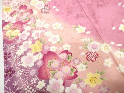 平和屋着物●豪華振袖 舞花文 暈し染め 正絹 逸品 AABG2769cs