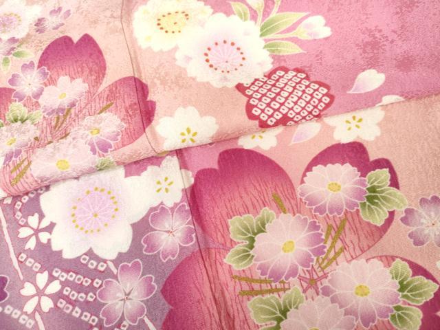 平和屋着物●豪華振袖 舞花文 暈し染め 正絹 逸品 AABG2769cs