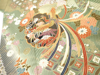 平和屋着物●豪華振袖　駒刺繍　雪輪鳳凰花蝶文　暈し染め　金彩　正絹　逸品　AABG2770cs