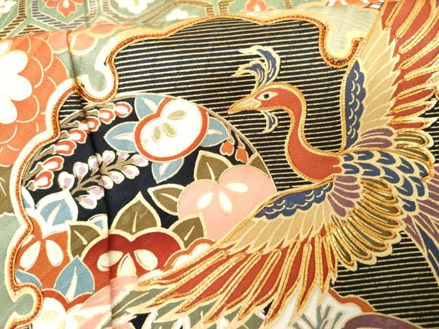 平和屋着物●豪華振袖　駒刺繍　雪輪鳳凰花蝶文　暈し染め　金彩　正絹　逸品　AABG2770cs