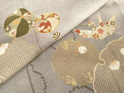 平和屋着物●訪問着 駒刺繍 雪輪玩具文 暈し染め 金彩 正絹 逸品 AABG2771cs
