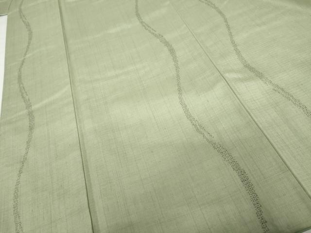 平和屋着物●結城紬 80亀甲 飛び亀甲 よろけ縞 柳鼠色 正絹 逸品 AABG2774cs