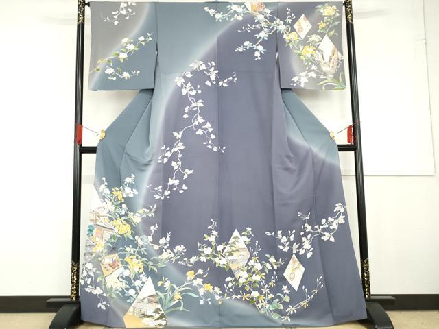 平和屋着物●訪問着 友禅 風景枝花文 暈し染め 正絹 逸品 AABG2785cs