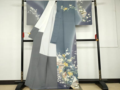 平和屋着物●訪問着 友禅 風景枝花文 暈し染め 正絹 逸品 AABG2785cs