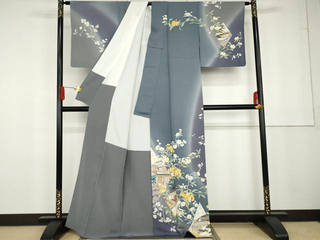 平和屋着物●訪問着 友禅 風景枝花文 暈し染め 正絹 逸品 AABG2785cs