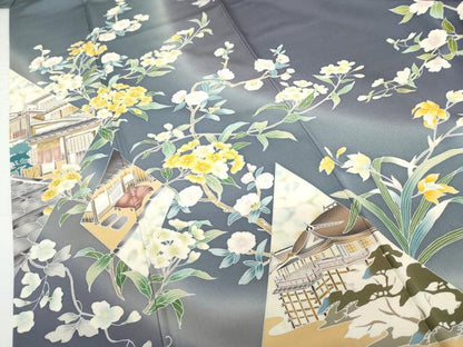 平和屋着物●訪問着 友禅 風景枝花文 暈し染め 正絹 逸品 AABG2785cs