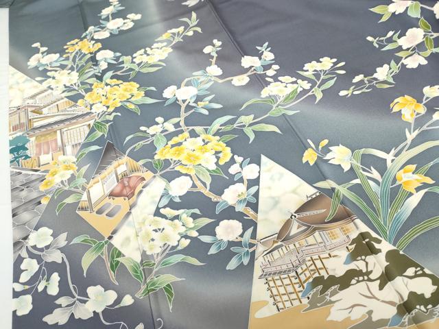 平和屋着物●訪問着 友禅 風景枝花文 暈し染め 正絹 逸品 AABG2785cs