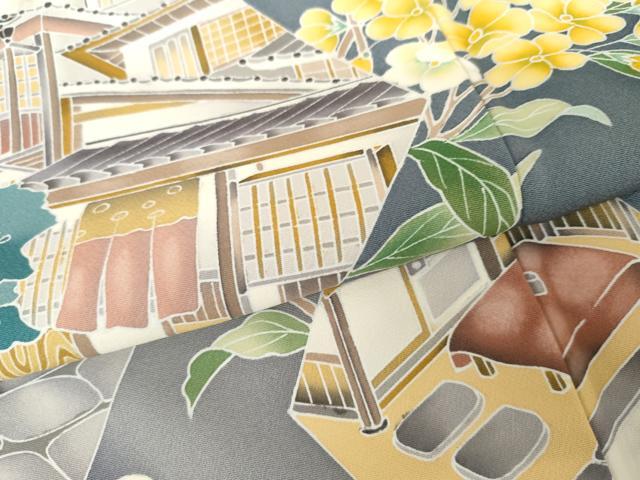 平和屋着物●訪問着 友禅 風景枝花文 暈し染め 正絹 逸品 AABG2785cs