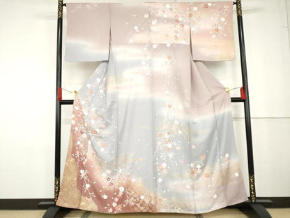 平和屋着物●訪問着 友禅 枝垂れ桜文 暈し染め 金彩 正絹 逸品 AABG2792cs