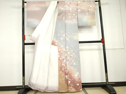 平和屋着物●訪問着 友禅 枝垂れ桜文 暈し染め 金彩 正絹 逸品 AABG2792cs