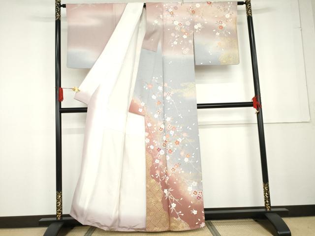平和屋着物●訪問着 友禅 枝垂れ桜文 暈し染め 金彩 正絹 逸品 AABG2792cs