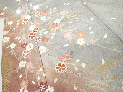 平和屋着物●訪問着 友禅 枝垂れ桜文 暈し染め 金彩 正絹 逸品 AABG2792cs