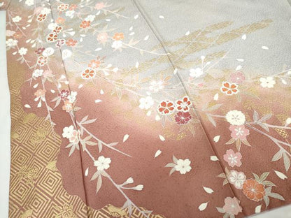平和屋着物●訪問着 友禅 枝垂れ桜文 暈し染め 金彩 正絹 逸品 AABG2792cs