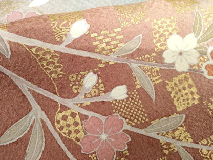 平和屋着物●訪問着 友禅 枝垂れ桜文 暈し染め 金彩 正絹 逸品 AABG2792cs