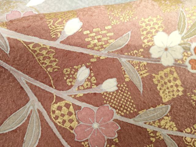 平和屋着物●訪問着 友禅 枝垂れ桜文 暈し染め 金彩 正絹 逸品 AABG2792cs
