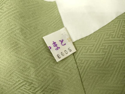 平和屋着物●上質な色無地 鳳凰吉祥花地紋 苗色 やまと誂製 正絹 逸品 AABG2793cs