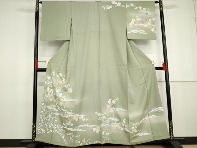 平和屋着物●訪問着 友禅 駒刺繍 枝花船文 金彩 正絹 逸品 AABG2794cs