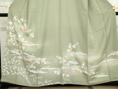平和屋着物●訪問着 友禅 駒刺繍 枝花船文 金彩 正絹 逸品 AABG2794cs