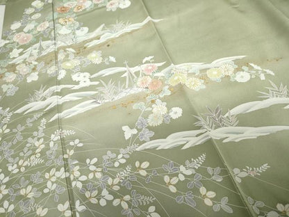 平和屋着物●訪問着 友禅 駒刺繍 枝花船文 金彩 正絹 逸品 AABG2794cs