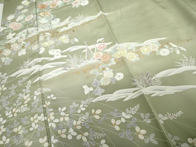 平和屋着物●訪問着 友禅 駒刺繍 枝花船文 金彩 正絹 逸品 AABG2794cs