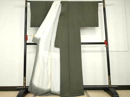 平和屋着物●上質な色無地 青鈍色 鬼しぼ縮緬 正絹 逸品 AABG2795cs