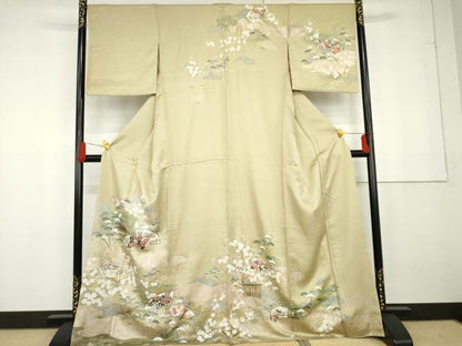 平和屋着物●訪問着 地紙風景花文 金銀彩 正絹 逸品 AABG2798cs