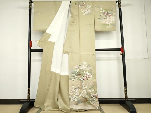 平和屋着物●訪問着 地紙風景花文 金銀彩 正絹 逸品 AABG2798cs
