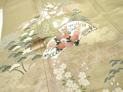 平和屋着物●訪問着 地紙風景花文 金銀彩 正絹 逸品 AABG2798cs