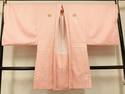 平和屋着物●男性　色紋付・羽織セット　菱地紋　色無地　虹色　正絹　逸品　AABG2808ph