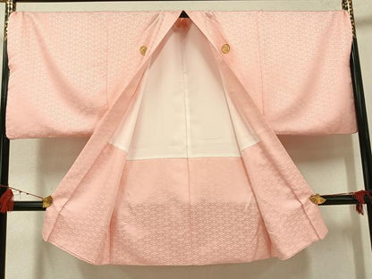 平和屋着物●男性　色紋付・羽織セット　菱地紋　色無地　虹色　正絹　逸品　AABG2808ph