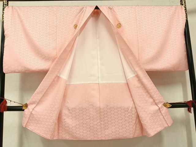 平和屋着物●男性　色紋付・羽織セット　菱地紋　色無地　虹色　正絹　逸品　AABG2808ph