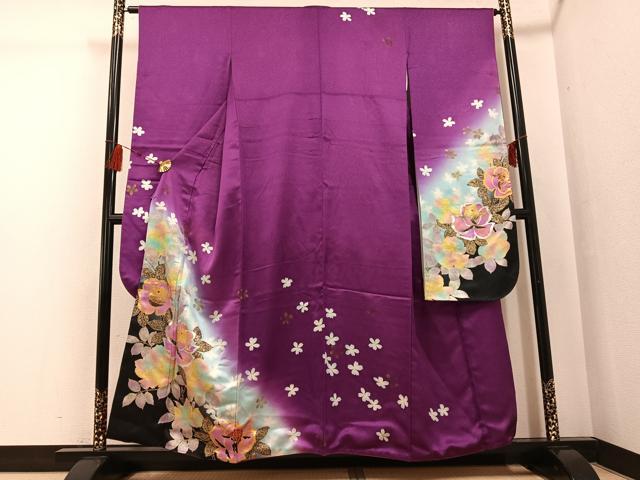 平和屋着物●豪華振袖　草花文　金銀彩　金通し地　正絹　逸品　AABG2820ph