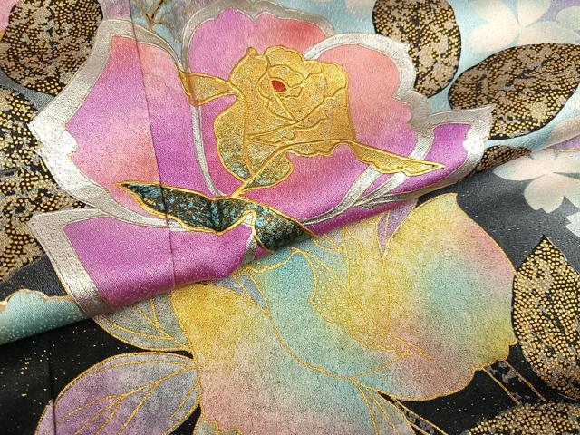 平和屋着物●豪華振袖　草花文　金銀彩　金通し地　正絹　逸品　AABG2820ph