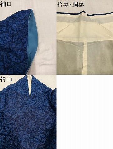 平和屋着物●上質な小紋　藍　草花文　正絹　逸品　AABG2822ph