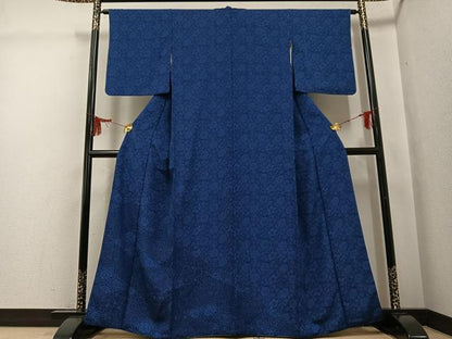 平和屋着物●上質な小紋　藍　草花文　正絹　逸品　AABG2822ph