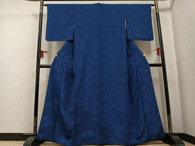 平和屋着物●上質な小紋　藍　草花文　正絹　逸品　AABG2822ph