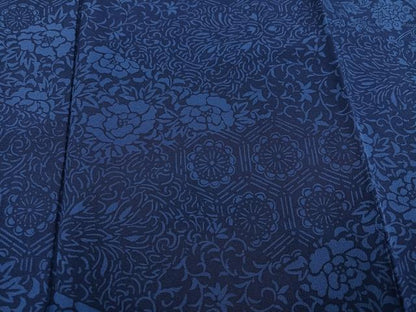 平和屋着物●上質な小紋　藍　草花文　正絹　逸品　AABG2822ph